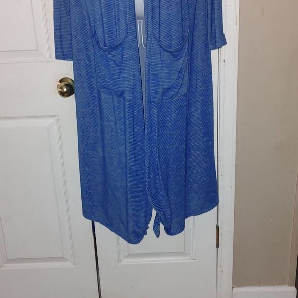Lularoe  blue with white stripe open front long cardigan duster  Sz XL - Picture 2 of 6